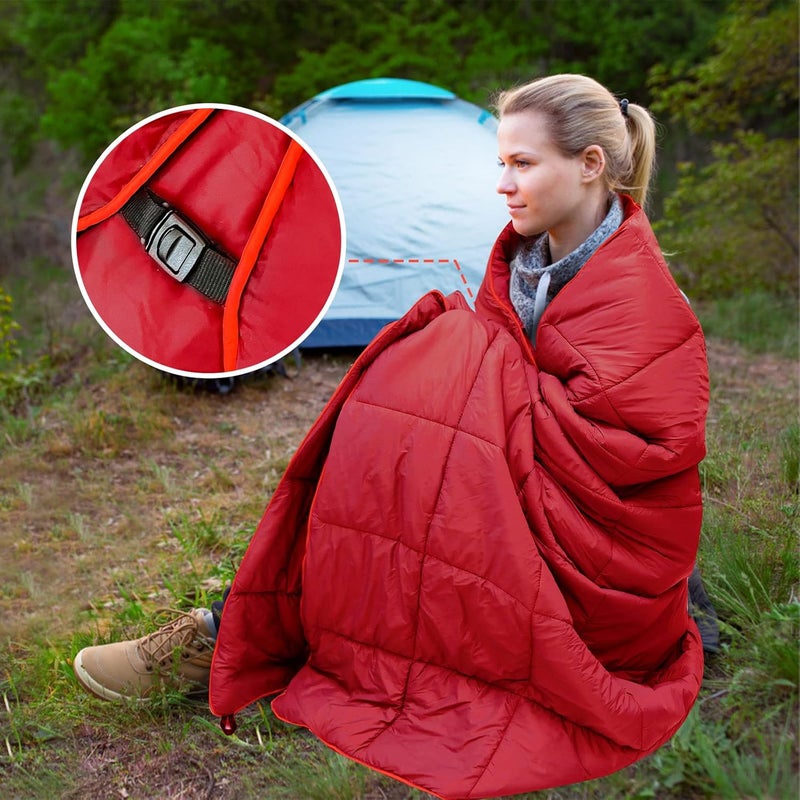GLORSIGN Outdoor Puffy Camping Blanket, Lightweight Down Alternative Puffy Printed Camping Large Ultra Warm Hammock Top Quilt Waterproof Blanket for Traveling Picnic Beach Party Cold Weather (Red) - Image 3